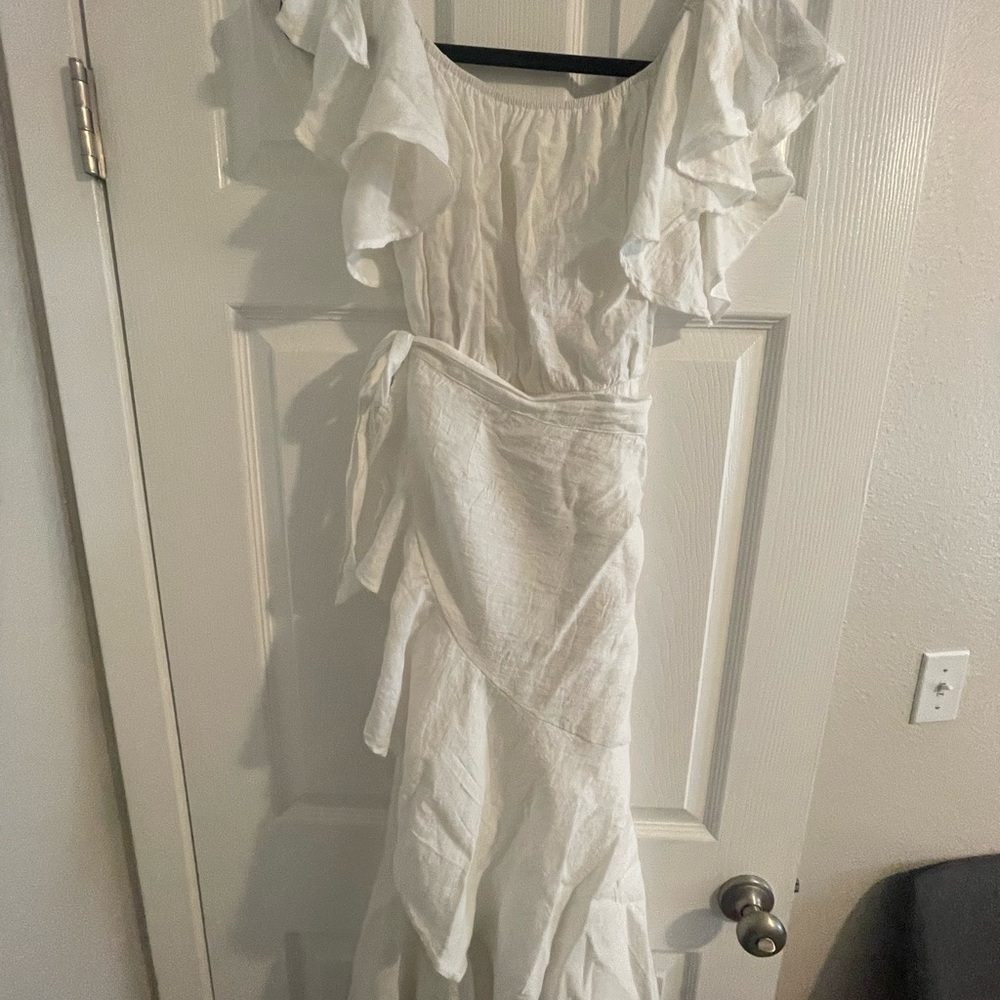White Ruffle Wrap Maxi Dress - Feminine Tie-Waist Style